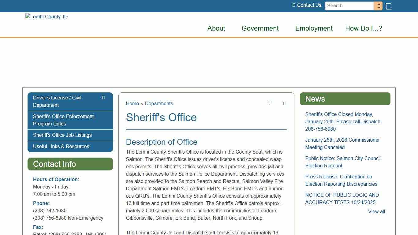 Sheriff's Office Lemhi County, ID